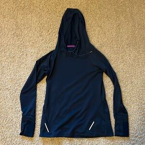 Black Womens Size Medium Athletic Top with Hood and Thumbholes